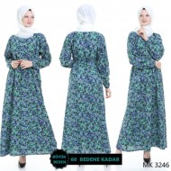 Büyük Beden Düğme Detaylı Desenli Pamuk Viskon Elbise Saks Büyük Beden Düğme Detaylı Desenli Pamuk Viskon Elbise Saks