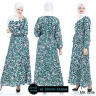 Büyük Beden Düğme Detaylı Desenli Pamuk Viskon Elbise  Somon