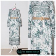 Büyük Beden Çiçek Bahçesi Pamuk Viskon Elbise  KEMER HEDİYELİ   Yeşil