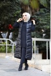 Hakiki Gerçek Elyaf Dolum Kapşonlu Şişme Yelek 120cm  Siyah