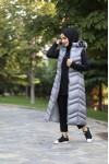 Hakiki Gerçek Elyaf Dolum Kapşonlu Şişme Yelek 120cm  Gri