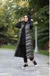 Hakiki Gerçek Elyaf Dolum Kapşonlu Şişme Yelek 120cm  Haki