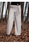 Beli Kuşaklı Bol Paça Keten Pantolon