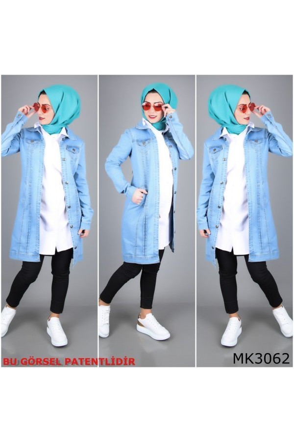 Yıpratma Detaylı Uzun Kot Ceket  3062