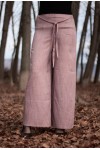 Beli Kuşaklı Bol Paça Keten Pantolon