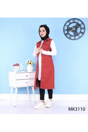 Püskül Detaylı Uzun Kot Yelek  Bordo Püskül Detaylı Uzun Kot Yelek  Bordo