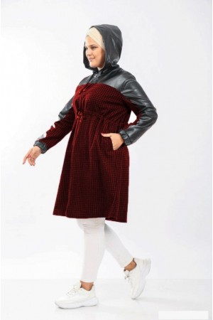 Büyük Beden Derili Jakar Kaşe Fermuarlı Kap - Bordo Series Büyük Beden Derili Jakar Kaşe Fermuarlı Kap - Bordo Series