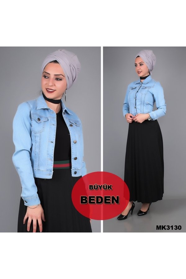 Büyük Beden Kısa Kot Ceket  Açık Mavi