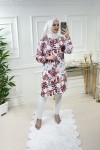 Sinem Viskon Gömlek  Beyaz Kırmızı Mavi Çiçek