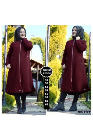 Büyük Beden Fermuarlı Tarz Spor Kap Bordo Büyük Beden Fermuarlı Tarz Spor Kap Bordo
