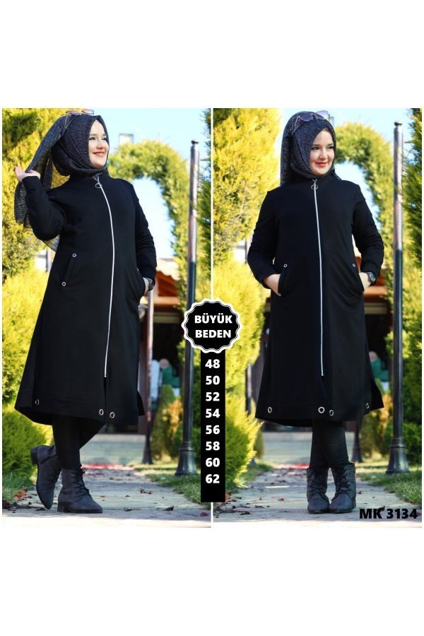 Büyük Beden Fermuarlı Tarz Spor Kap Siyah Büyük Beden Fermuarlı Tarz Spor Kap Siyah