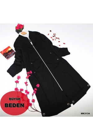 Büyük Beden Fermuarlı Tarz Spor Kap Siyah Büyük Beden Fermuarlı Tarz Spor Kap Siyah