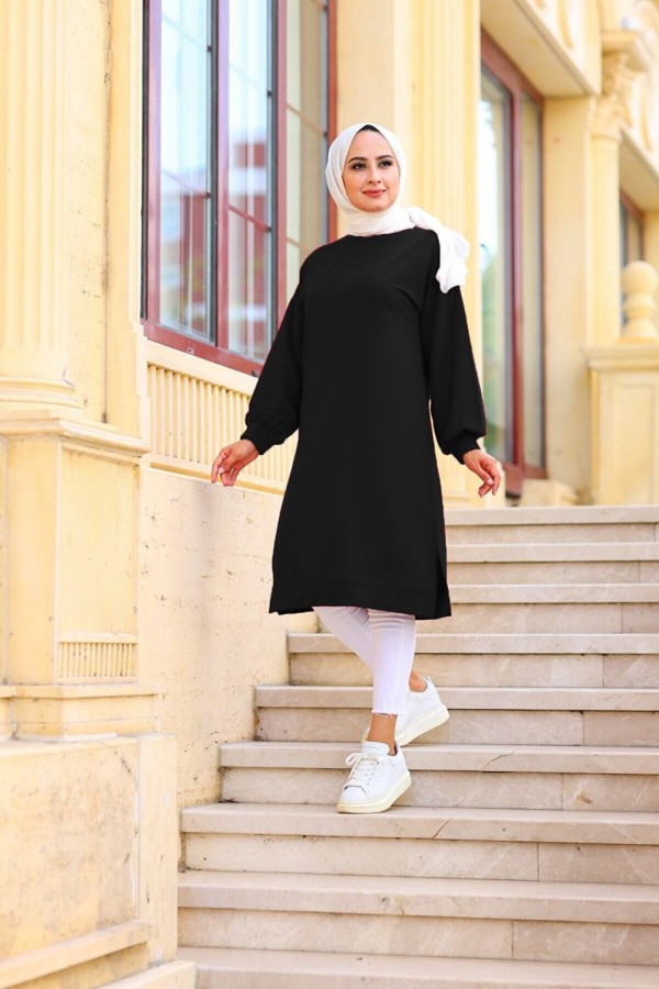 Mehtap Büyük Beden İki İplik Tunik - Siyah Mehtap Büyük Beden İki İplik Tunik - Siyah