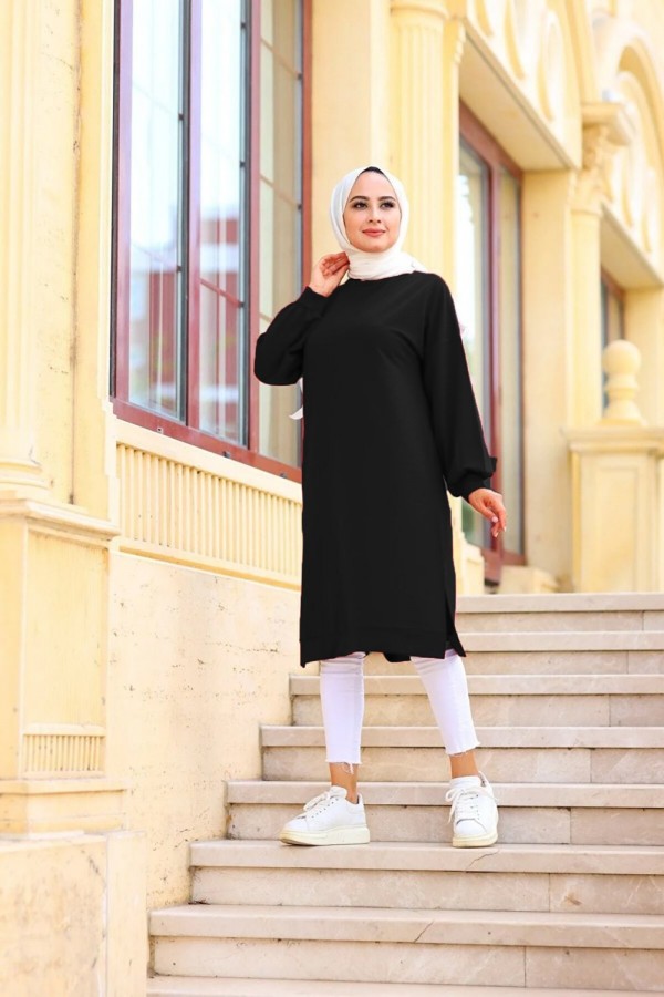Mehtap Büyük Beden İki İplik Tunik - Siyah Mehtap Büyük Beden İki İplik Tunik - Siyah