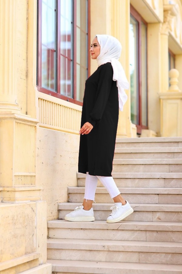 Mehtap Büyük Beden İki İplik Tunik - Siyah Mehtap Büyük Beden İki İplik Tunik - Siyah