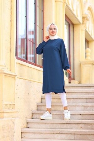 Mehtap Büyük Beden İki İplik Tunik - İndigo Mehtap Büyük Beden İki İplik Tunik - İndigo