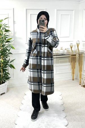 Ayşil Büyük Beden Oversize Kalın Polar Gömlek - Kahve İki Çizgili Ayşil Büyük Beden Oversize Kalın Polar Gömlek - Kahve İki Çizgili