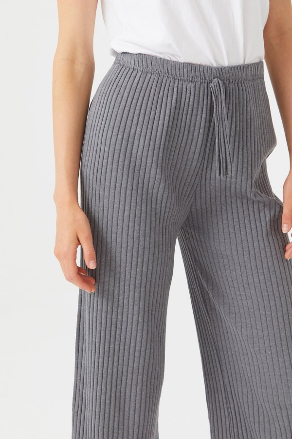 Pr Kışlık Bol Paça Fitilli Pantolon - Gri