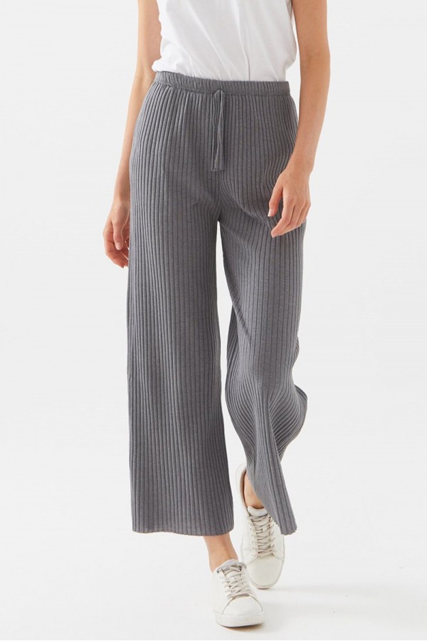 Pr Kışlık Bol Paça Fitilli Pantolon - Gri