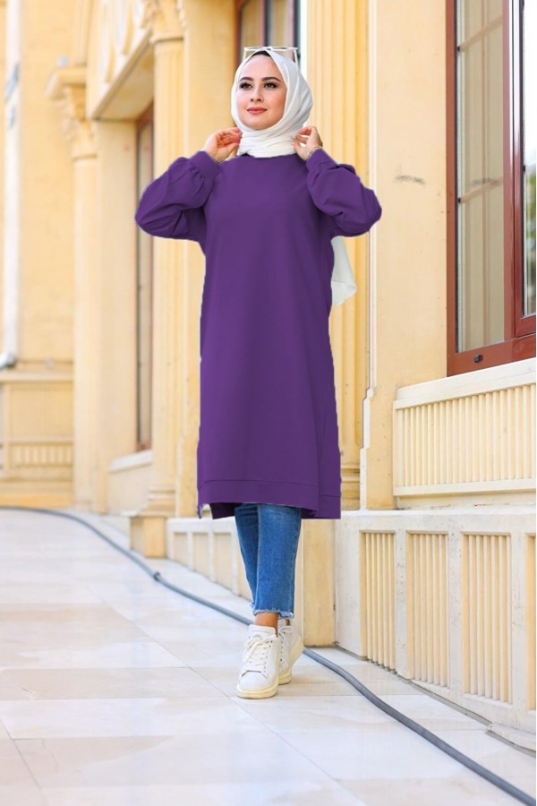 Mehtap Büyük Beden İki İplik Tunik - Mor Mehtap Büyük Beden İki İplik Tunik - Mor