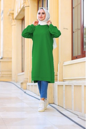 Mehtap Büyük Beden İki İplik Tunik - Benetton Yeşil Mehtap Büyük Beden İki İplik Tunik - Benetton Yeşil