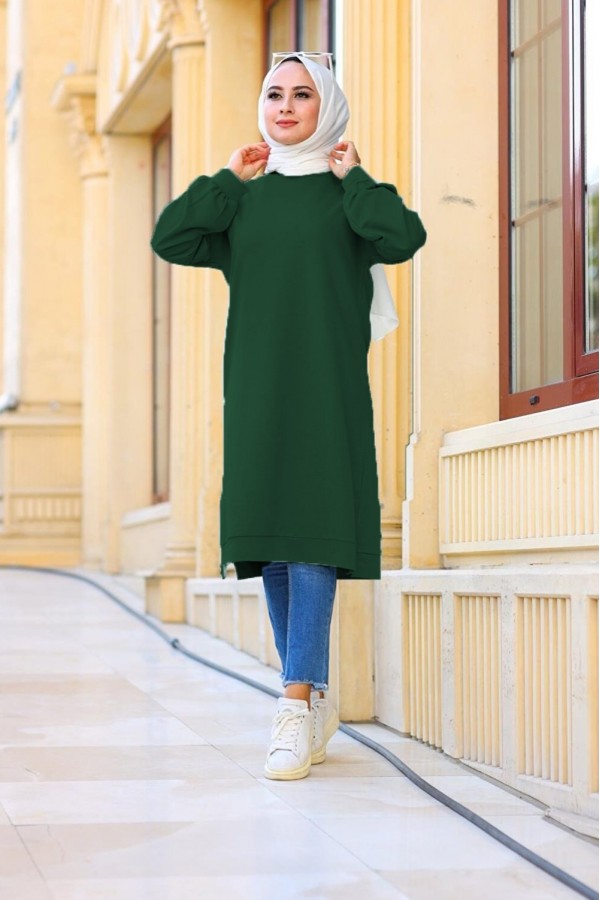 Mehtap Büyük Beden İki İplik Tunik - Zümrüt Mehtap Büyük Beden İki İplik Tunik - Zümrüt