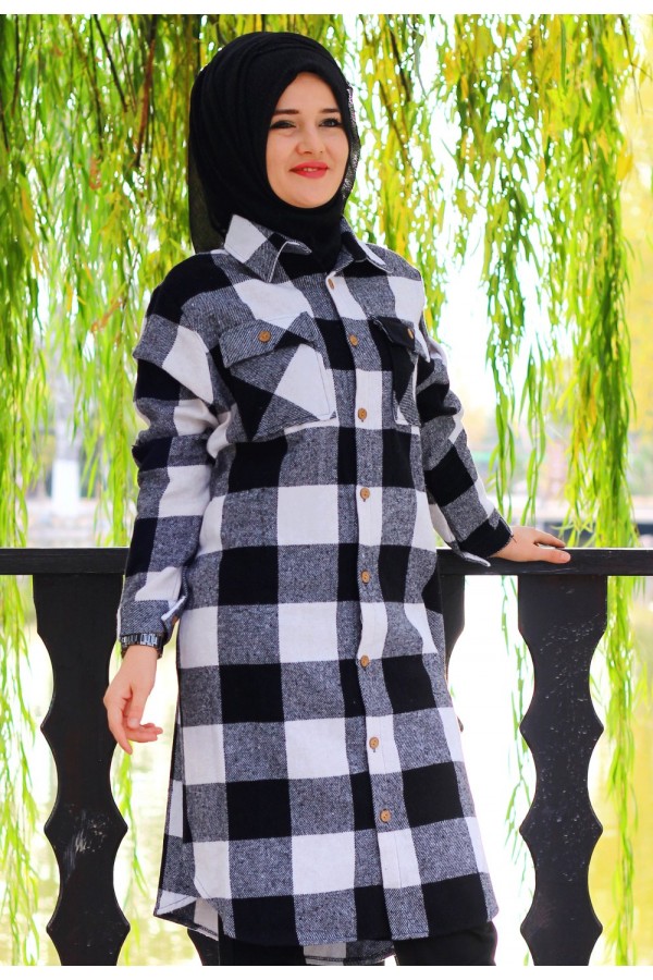 Büyük Beden Senem Kalın Oduncu Gömlek - Siyah