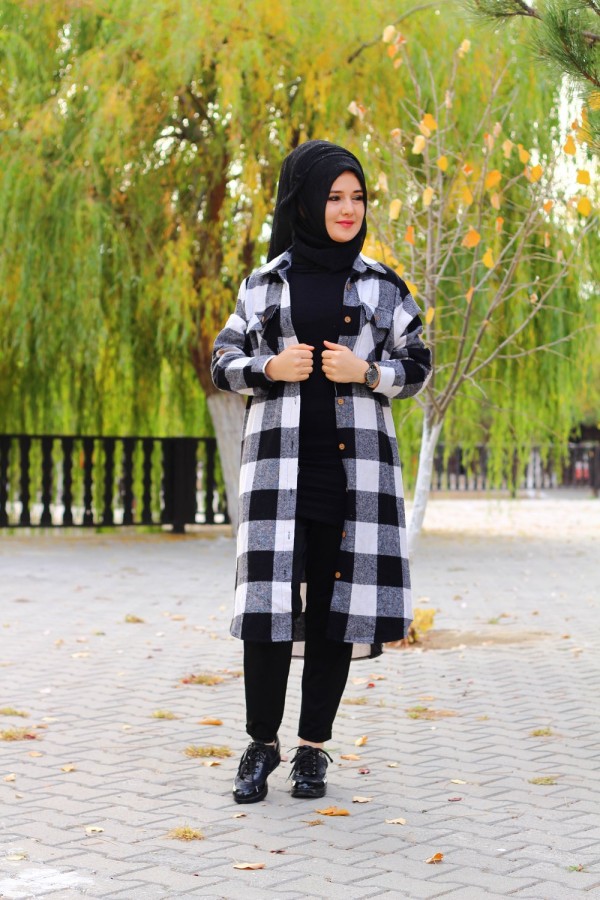 Büyük Beden Senem Kalın Oduncu Gömlek - Siyah