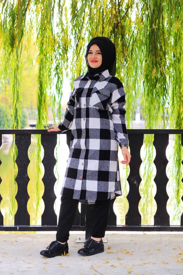 Büyük Beden Senem Kalın Oduncu Gömlek - Siyah