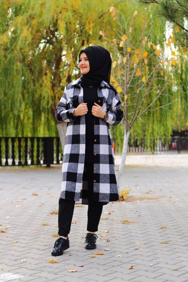 Büyük Beden Senem Kalın Oduncu Gömlek - Siyah