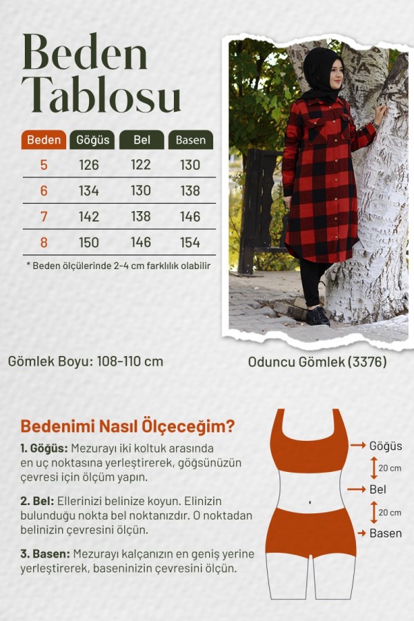 Büyük Beden Senem Kalın Oduncu Gömlek - Zümrüt