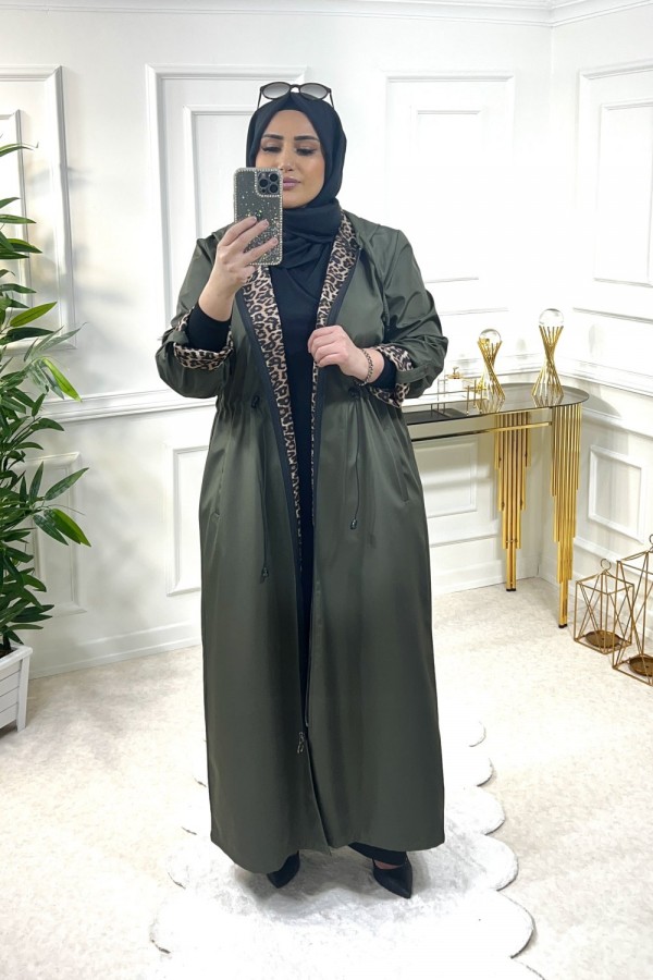 Setenay Tam Boy İçi Leoparlı Duble Kol Trenç-Haki Setenay Tam Boy İçi Leoparlı Duble Kol Trenç-Haki