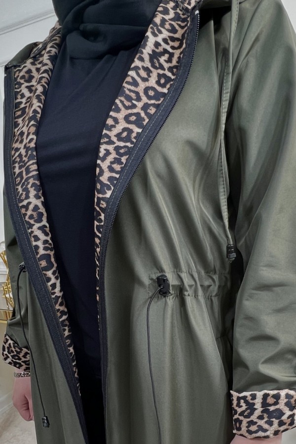 Setenay Tam Boy İçi Leoparlı Duble Kol Trenç-Haki Setenay Tam Boy İçi Leoparlı Duble Kol Trenç-Haki