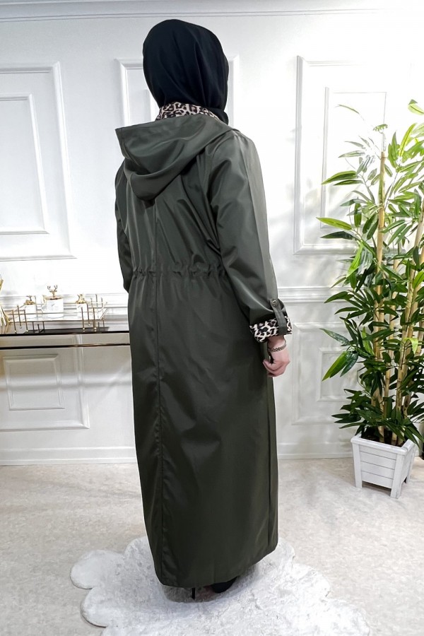 Setenay Tam Boy İçi Leoparlı Duble Kol Trenç-Haki Setenay Tam Boy İçi Leoparlı Duble Kol Trenç-Haki