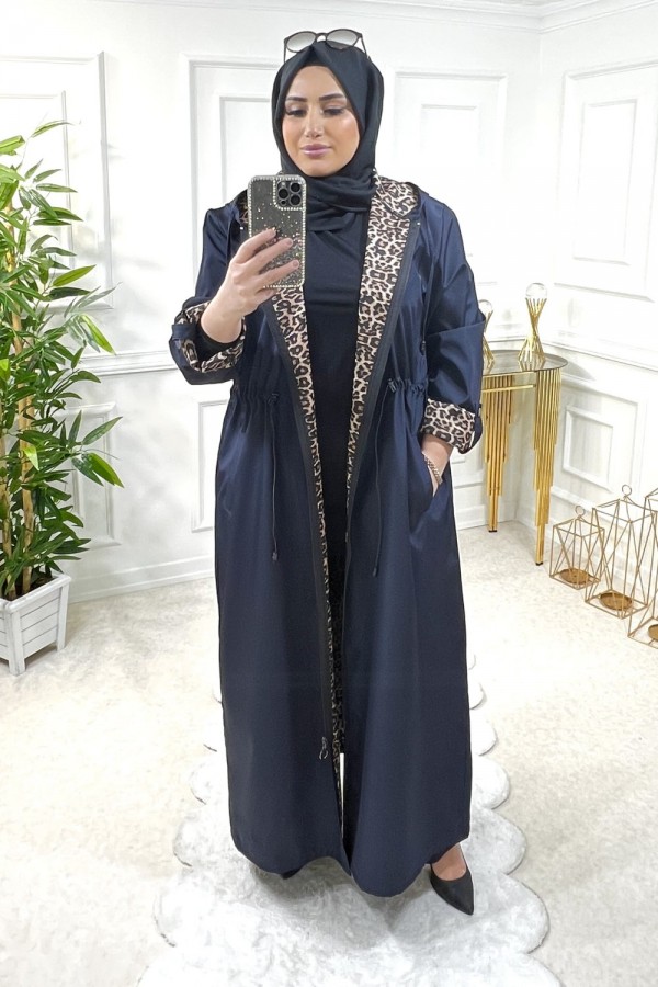 Setenay Tam Boy İçi Leoparlı Duble Kol Trenç-Lacivert Setenay Tam Boy İçi Leoparlı Duble Kol Trenç-Lacivert