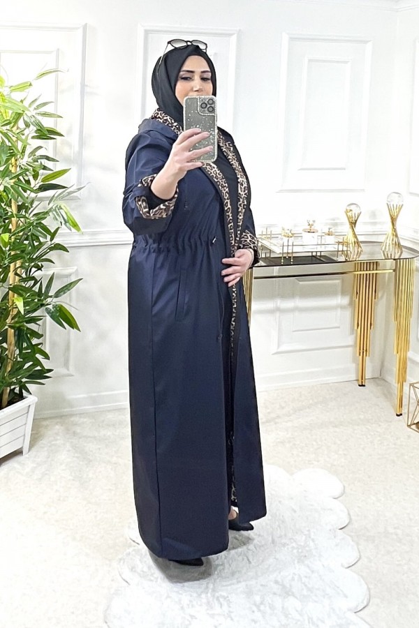 Setenay Tam Boy İçi Leoparlı Duble Kol Trenç-Lacivert Setenay Tam Boy İçi Leoparlı Duble Kol Trenç-Lacivert