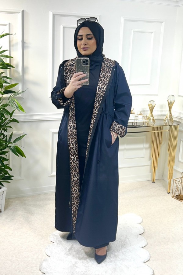 Setenay Tam Boy İçi Leoparlı Duble Kol Trenç-Lacivert Setenay Tam Boy İçi Leoparlı Duble Kol Trenç-Lacivert