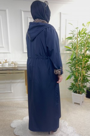 Setenay Tam Boy İçi Leoparlı Duble Kol Trenç-Lacivert Setenay Tam Boy İçi Leoparlı Duble Kol Trenç-Lacivert