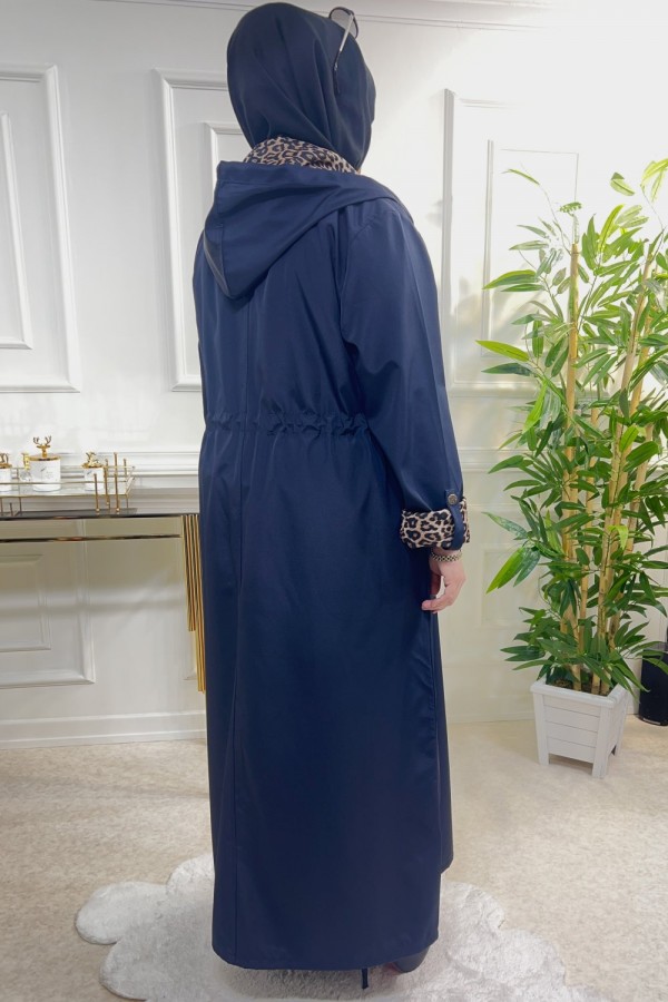 Setenay Tam Boy İçi Leoparlı Duble Kol Trenç-Lacivert Setenay Tam Boy İçi Leoparlı Duble Kol Trenç-Lacivert