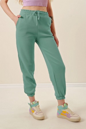 Büyük Beden Erva Üç İplik Paçası Lastikli Eşofman Alt - Mint