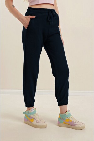 Büyük Beden Erva Üç İplik Paçası Lastikli Eşofman Alt - Lacivert