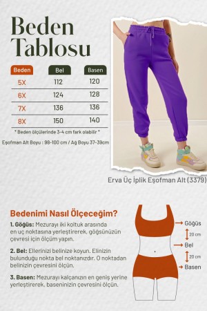 Büyük Beden Erva Üç İplik Paçası Lastikli Eşofman Alt - Saks