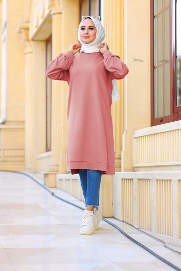 Mehtap Büyük Beden İki İplik Tunik - Gül Kurusu Mehtap Büyük Beden İki İplik Tunik - Gül Kurusu