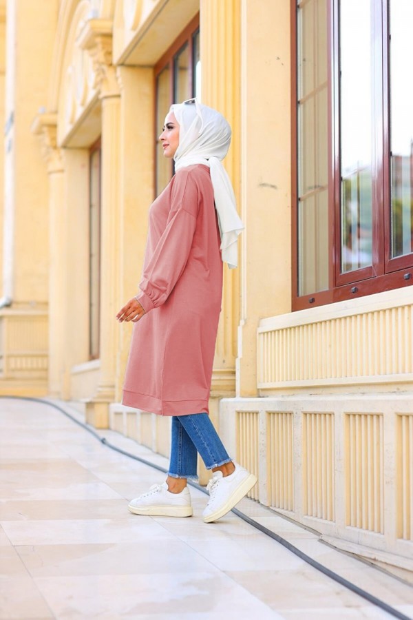 Mehtap Büyük Beden İki İplik Tunik - Gül Kurusu Mehtap Büyük Beden İki İplik Tunik - Gül Kurusu