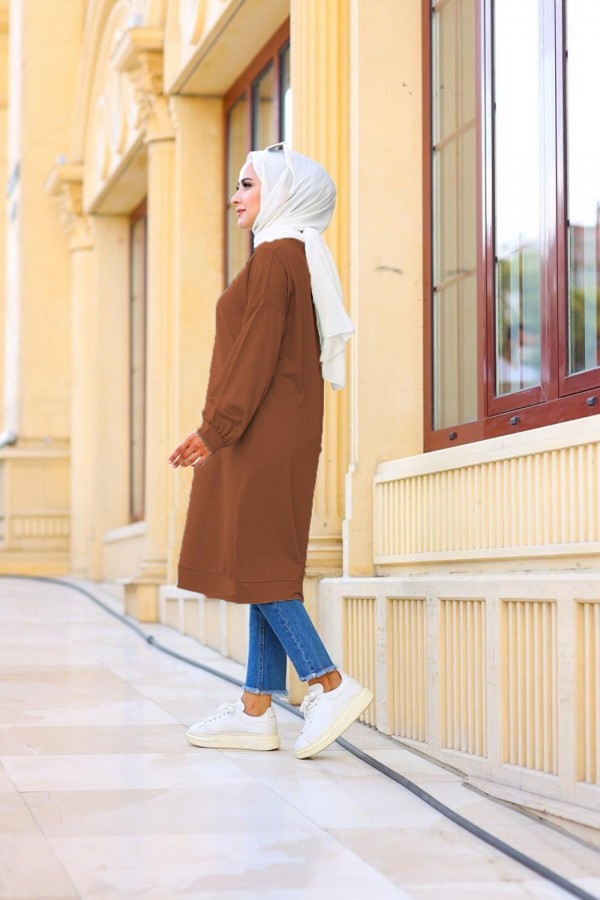 Mehtap Büyük Beden İki İplik Tunik - Açık Kahve Mehtap Büyük Beden İki İplik Tunik - Açık Kahve