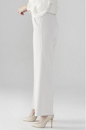 Miyase En Boy Likra Bol Paça Pantolon  - Ekru 