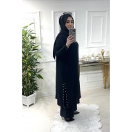 Şans Yanları Yırtmaçlı İncili Takım - Siyah 