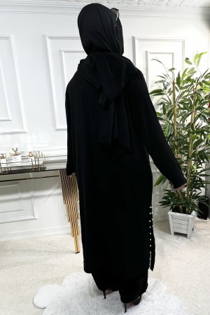 Şans Yanları Yırtmaçlı İncili Takım - Siyah 