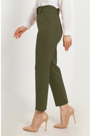 Balca Kemer Hediyeli Yüksek Bel Dar Paça Pantolon - Haki