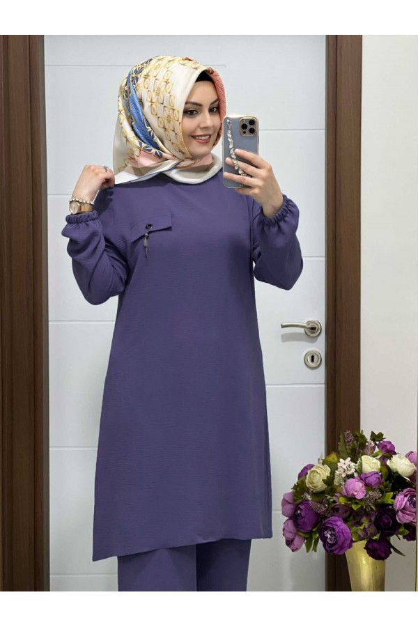 Azade Cep Detaylı Ayrobin İkili Takım - Mor Azade Cep Detaylı Ayrobin İkili Takım - Mor